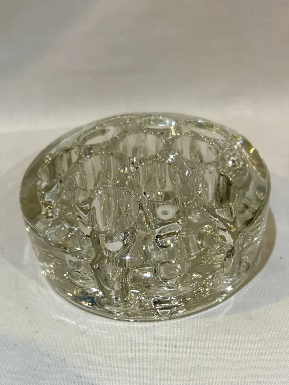 VTG Clear Glass Flower Frog 11 Stem Hole 3
